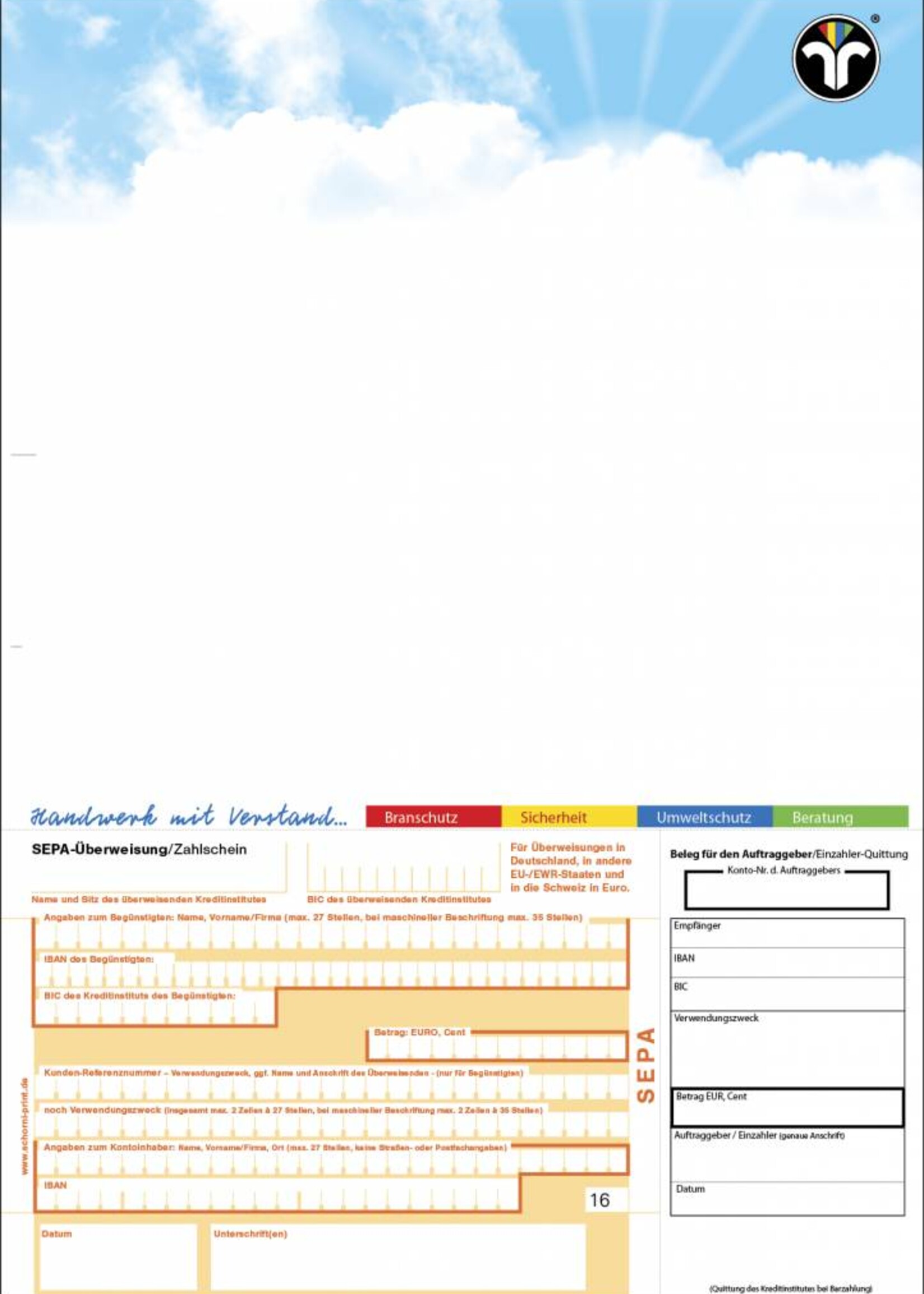 Zahlschein Motiv "Schorni-Himmel" SEPA – Logo rechts 1-seitig