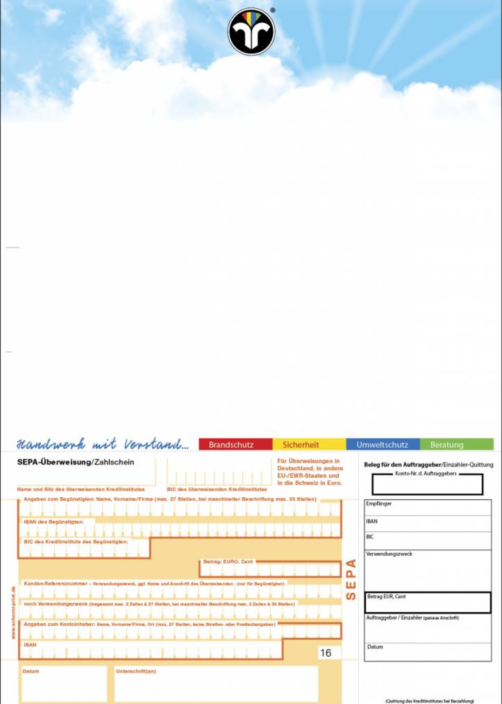 Zahlschein Motiv "Schorni-Himmel" SEPA – Logo mittig 1-seitig