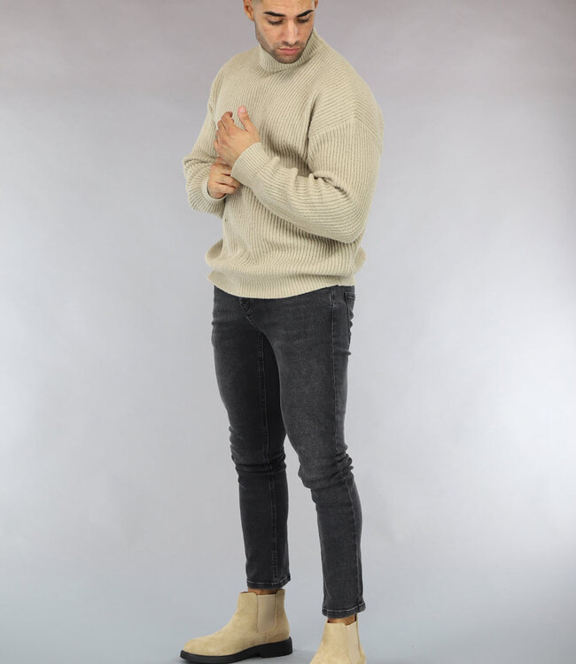 Donkergrijze Heren Spijkerbroek met Knoopsluiting