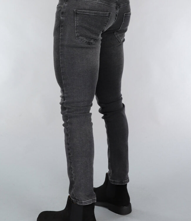 Donkergrijze Heren Spijkerbroek met Knoopsluiting