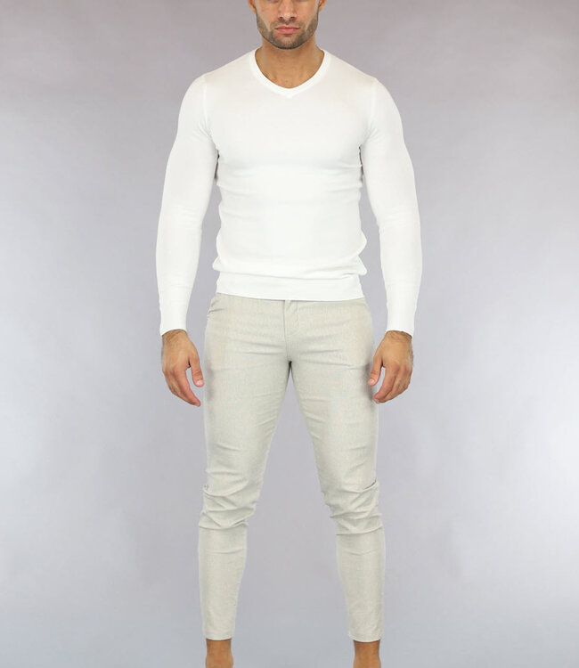 Beige Gemêleerde Heren Pantalon