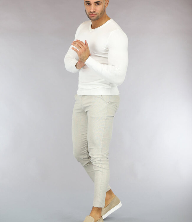 Beige Gemêleerde Heren Pantalon