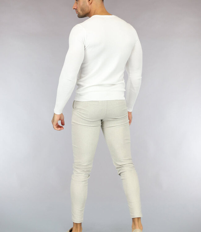 Beige Gemêleerde Heren Pantalon