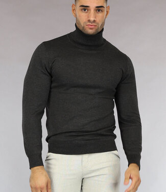 NEW0610 Antraciet Heren Trui met Omgeslagen Col