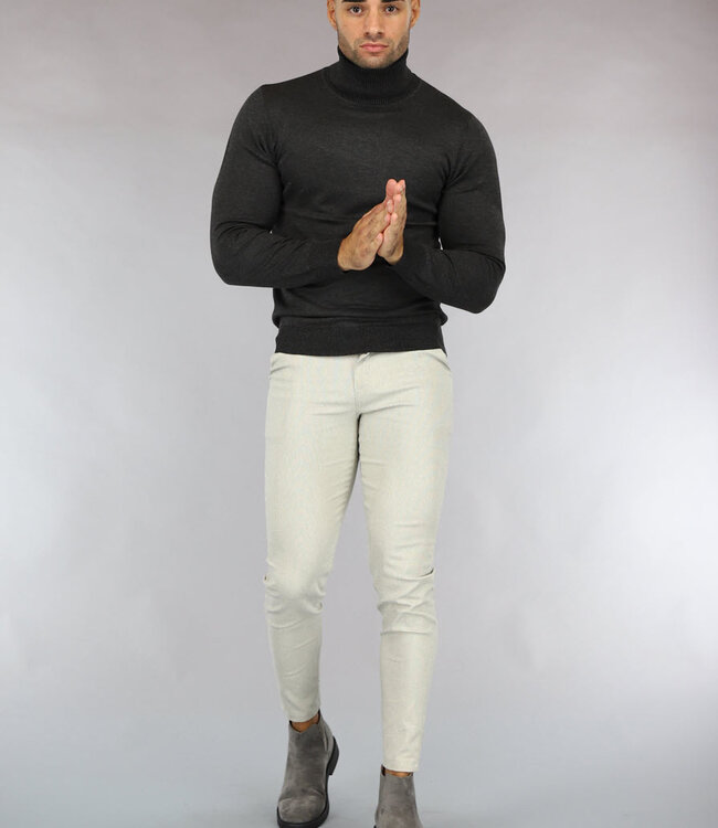 Antraciet Heren Trui met Omgeslagen Col