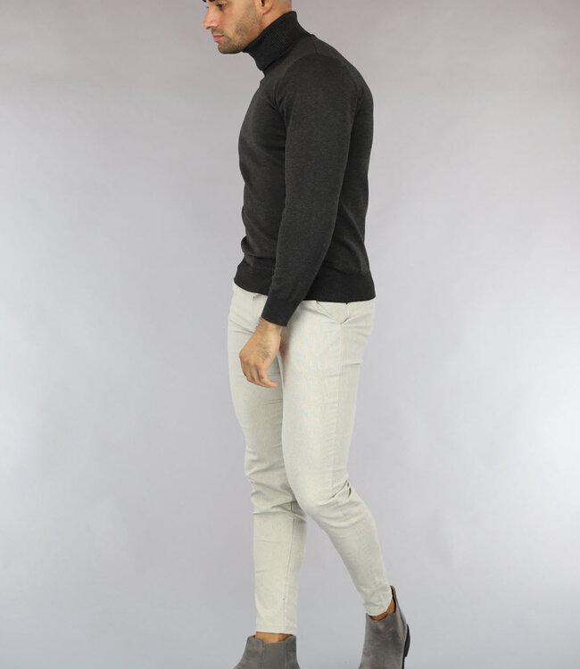 Antraciet Heren Trui met Omgeslagen Col