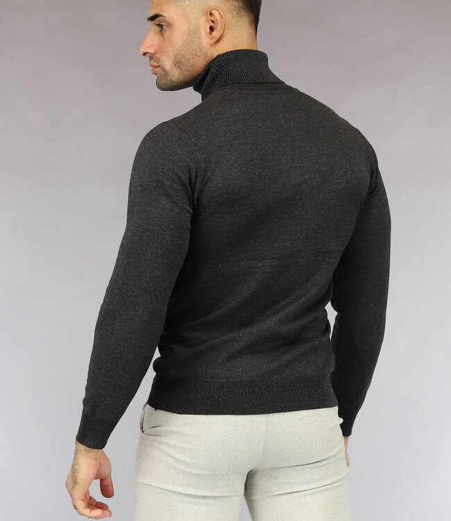 Antraciet Heren Trui met Omgeslagen Col