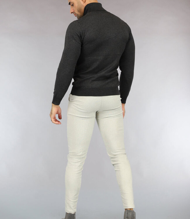 Antraciet Heren Trui met Omgeslagen Col