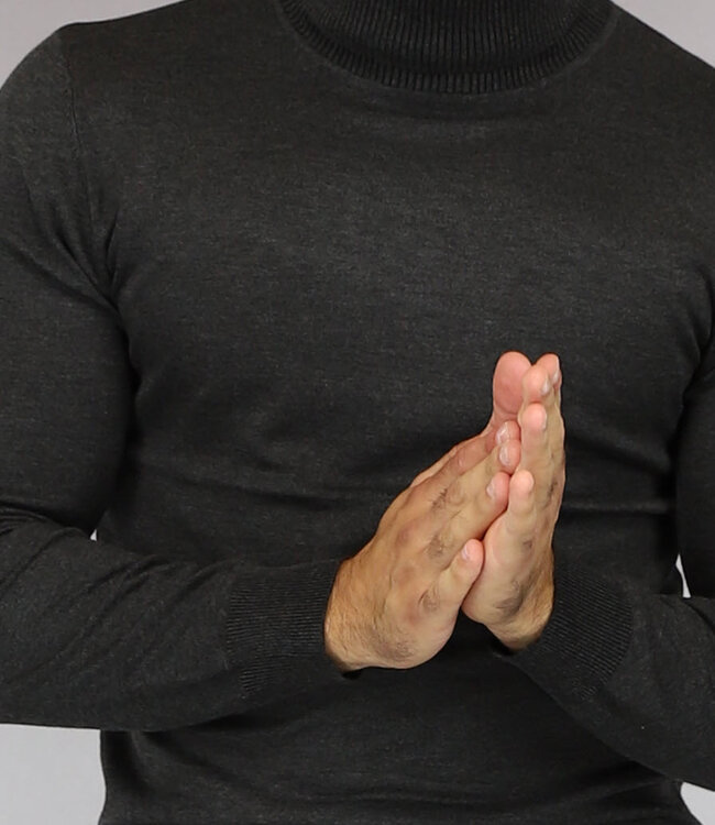 Antraciet Heren Trui met Omgeslagen Col