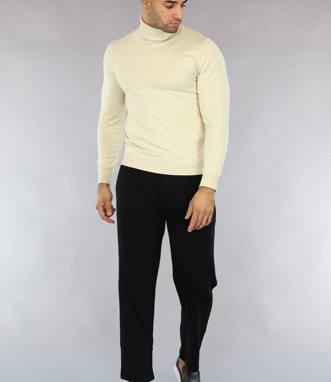 Beige Heren Trui met Omgeslagen Col