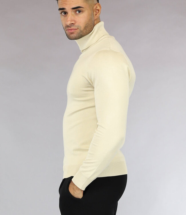 Beige Heren Trui met Omgeslagen Col