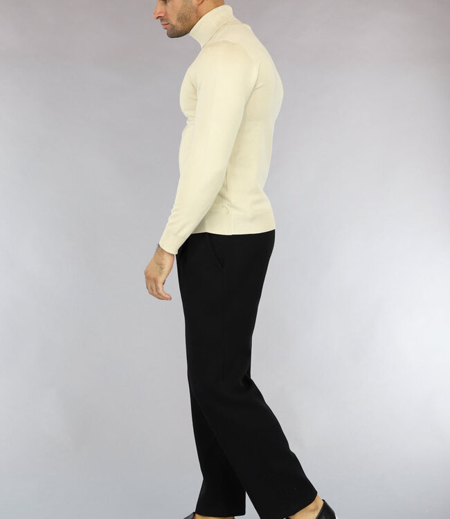 Beige Heren Trui met Omgeslagen Col