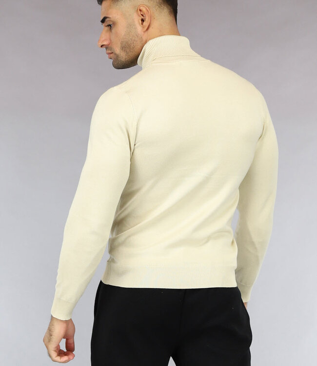Beige Heren Trui met Omgeslagen Col