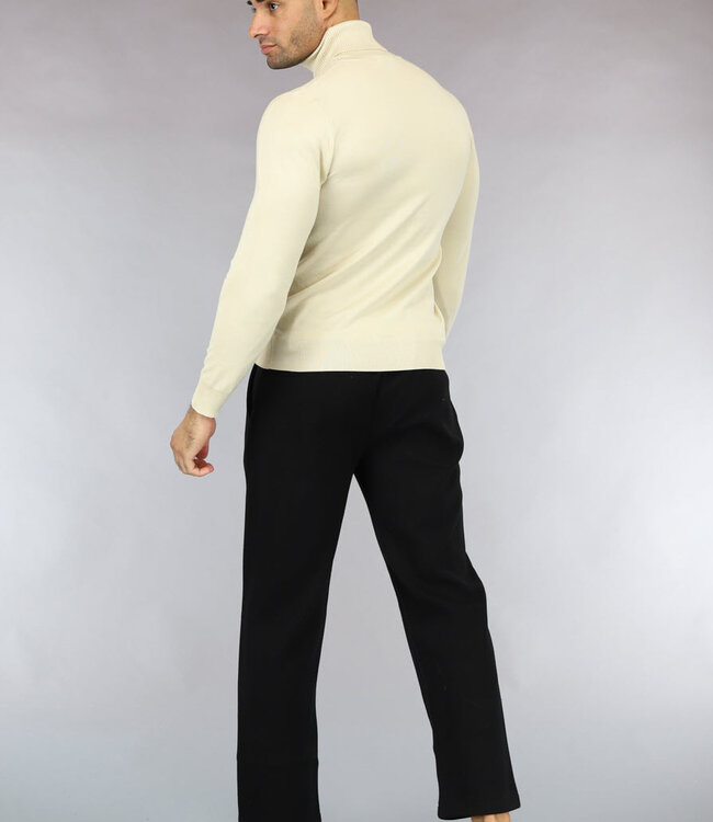 Beige Heren Trui met Omgeslagen Col