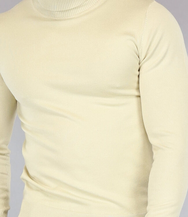 Beige Heren Trui met Omgeslagen Col