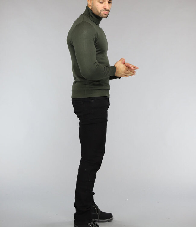 Basic Groene Heren Trui met Hoge Col