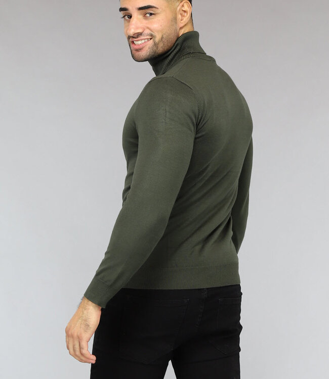 Basic Groene Heren Trui met Hoge Col