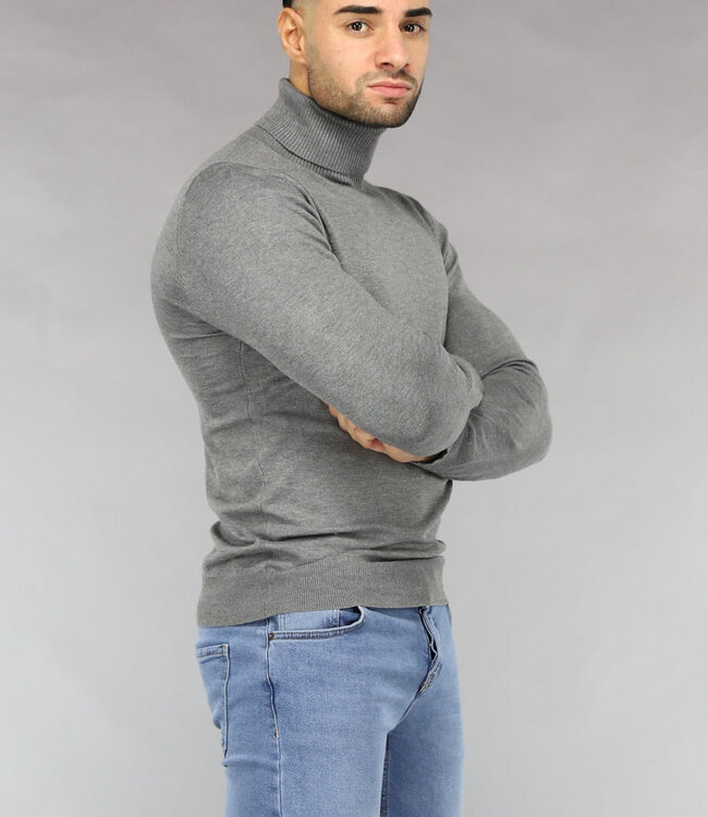 Lichtgrijze Heren Trui met Omgeslagen Col