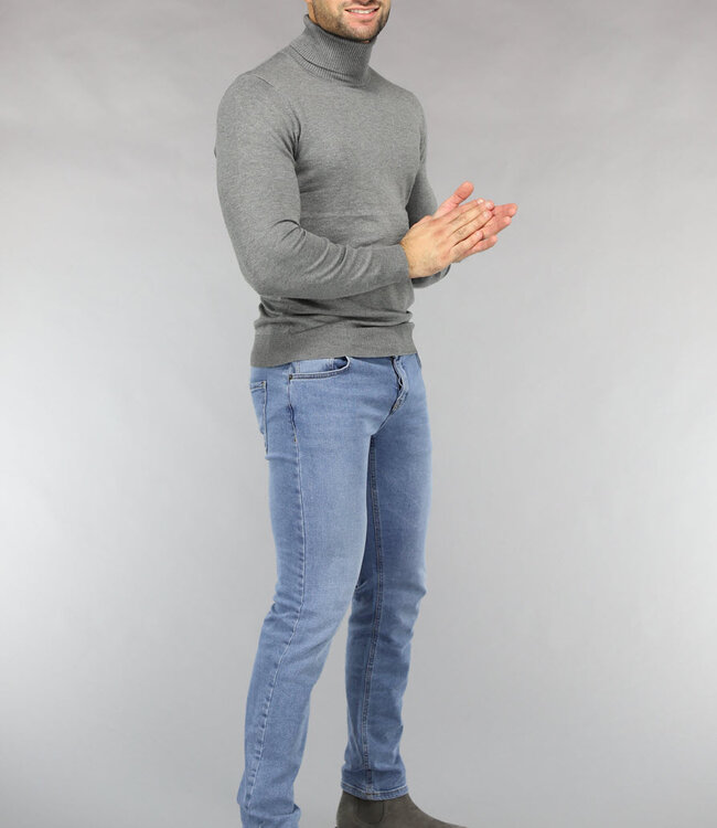 Lichtgrijze Heren Trui met Omgeslagen Col