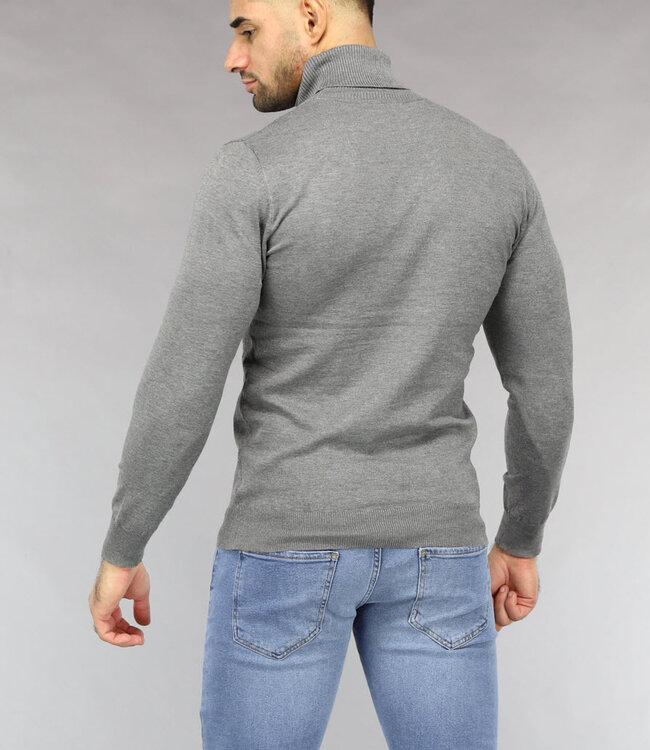Lichtgrijze Heren Trui met Omgeslagen Col