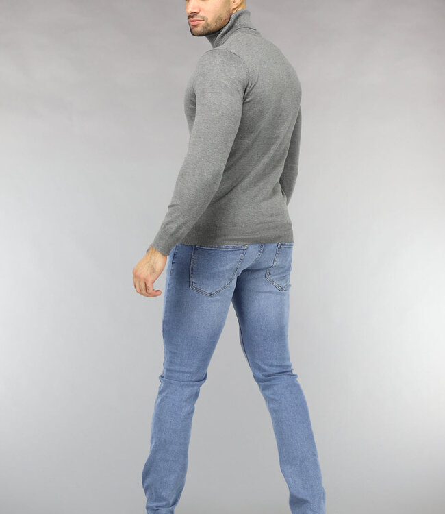 Lichtgrijze Heren Trui met Omgeslagen Col