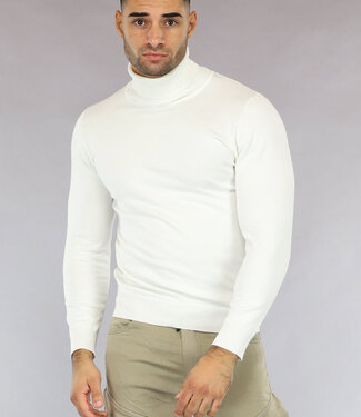 NEW0610 Basic Witte Heren Trui met Hoge Col