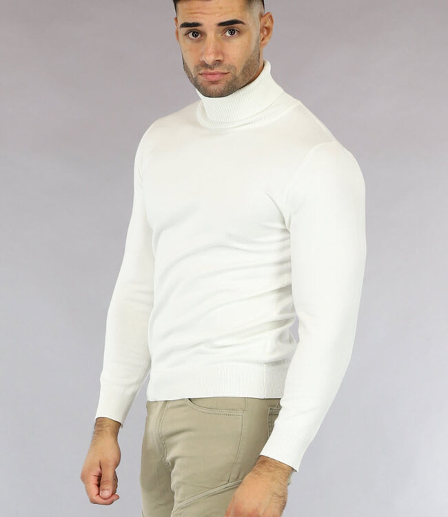 Basic Witte Heren Trui met Hoge Col