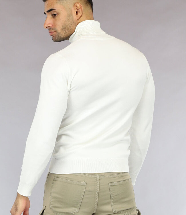 Basic Witte Heren Trui met Hoge Col