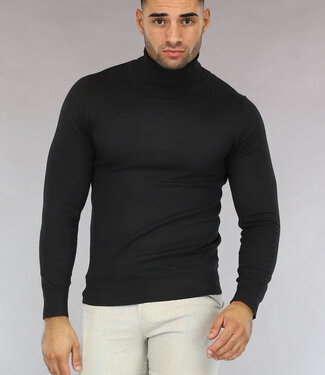 NEW0610 Basic Zwarte Heren Trui met Hoge Col