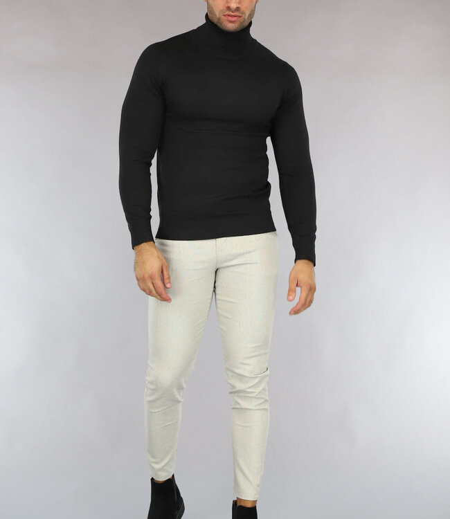 Basic Zwarte Heren Trui met Hoge Col