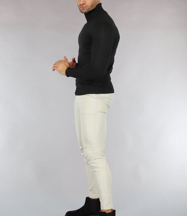 Basic Zwarte Heren Trui met Hoge Col