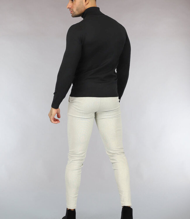 Basic Zwarte Heren Trui met Hoge Col