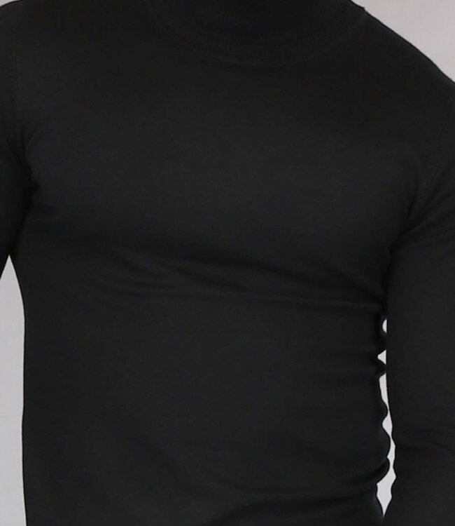 Basic Zwarte Heren Trui met Hoge Col