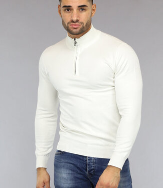 NEW2710 Witte Mannen Turtleneck Trui met Rits