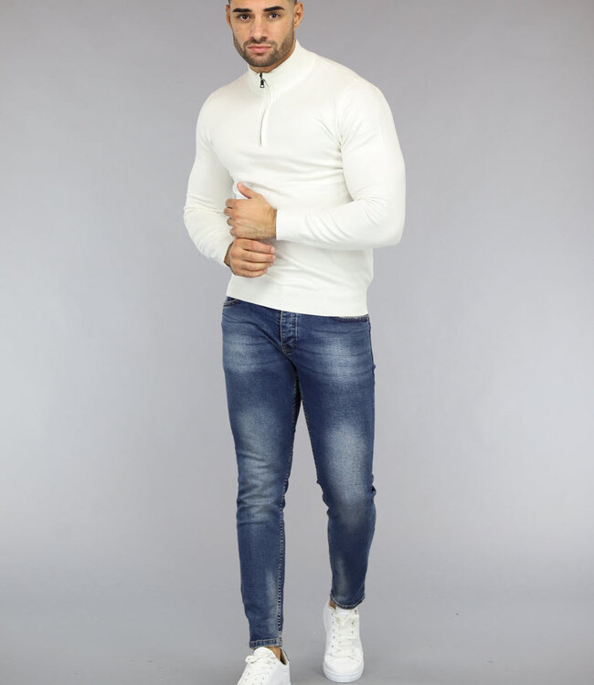 Witte Mannen Turtleneck Trui met Rits