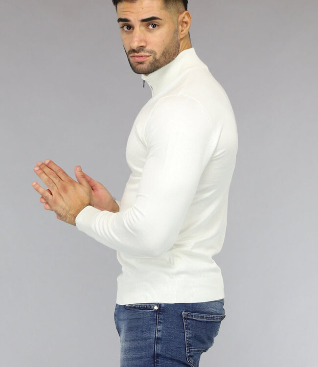 Witte Mannen Turtleneck Trui met Rits