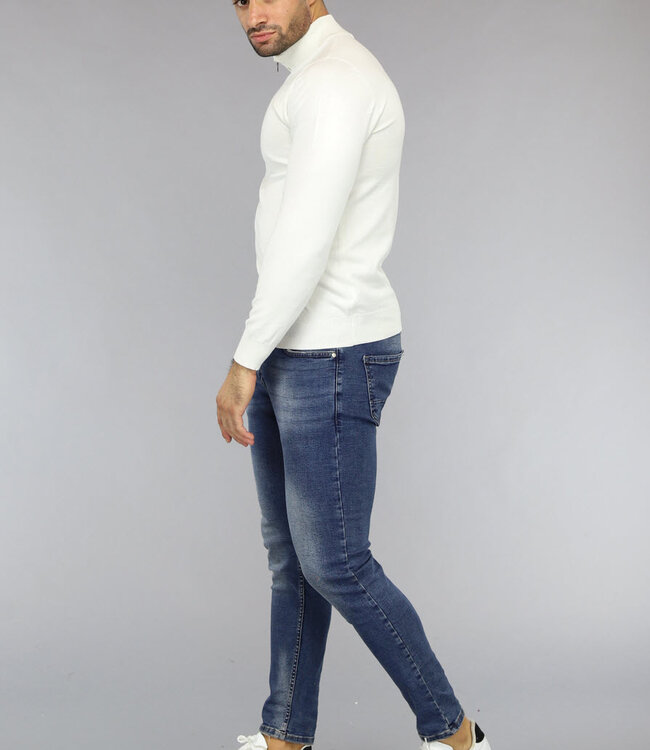 Witte Mannen Turtleneck Trui met Rits