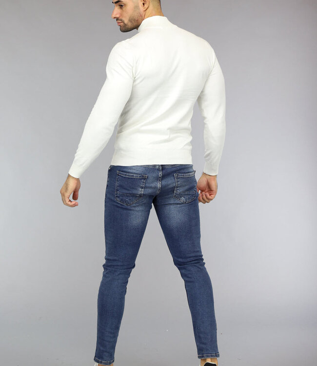 Witte Mannen Turtleneck Trui met Rits