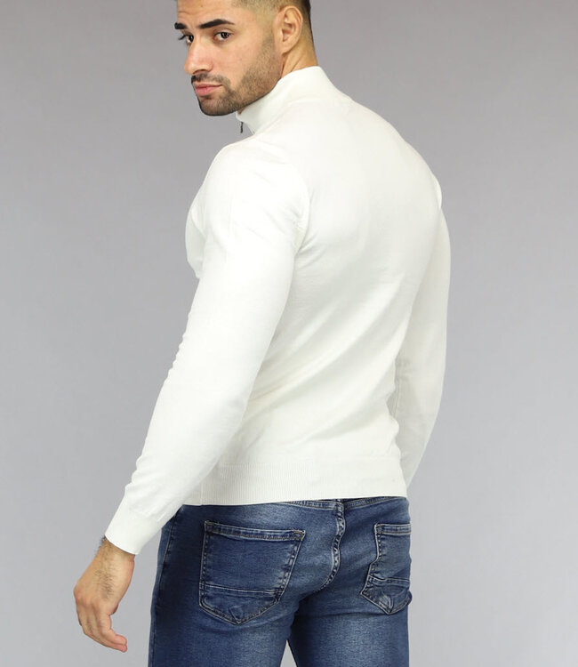 Witte Mannen Turtleneck Trui met Rits