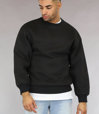 NEW0610 Basic Zwarte Heren Sweater met Loose Fit