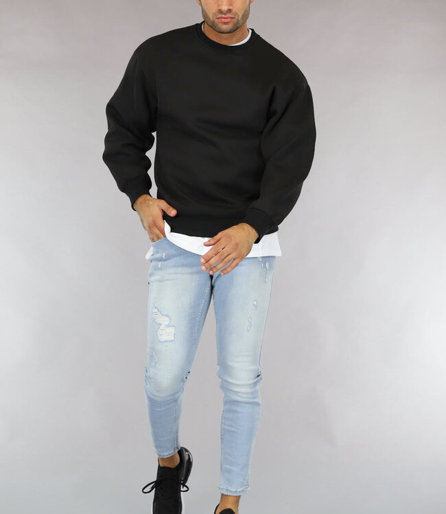 Basic Zwarte Heren Sweater met Loose Fit
