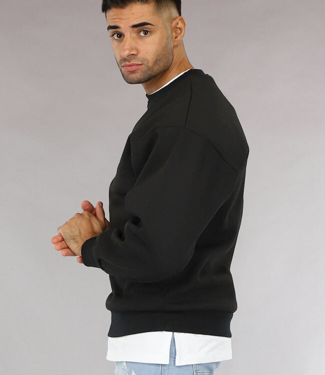 Basic Zwarte Heren Sweater met Loose Fit