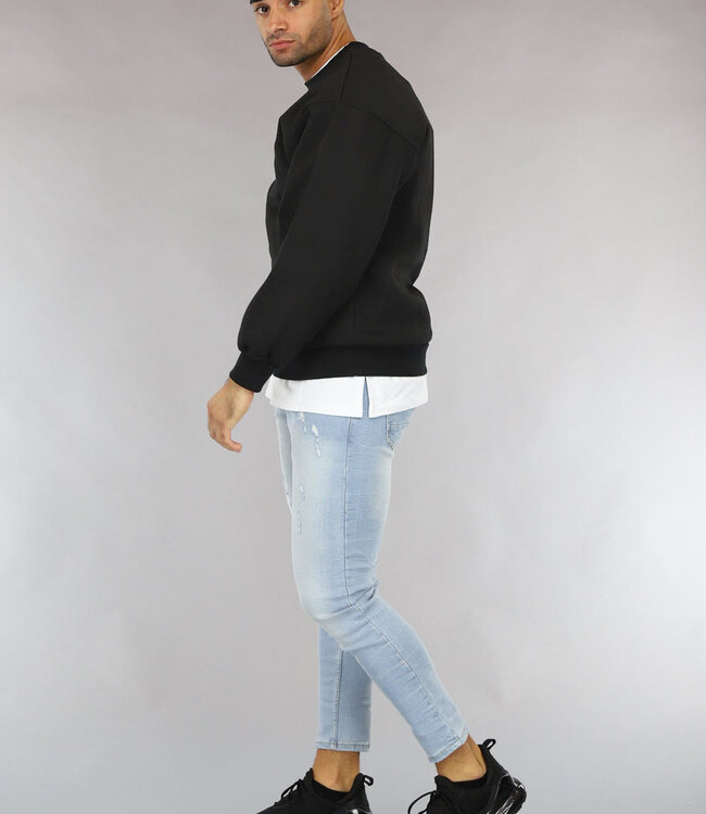 Basic Zwarte Heren Sweater met Loose Fit