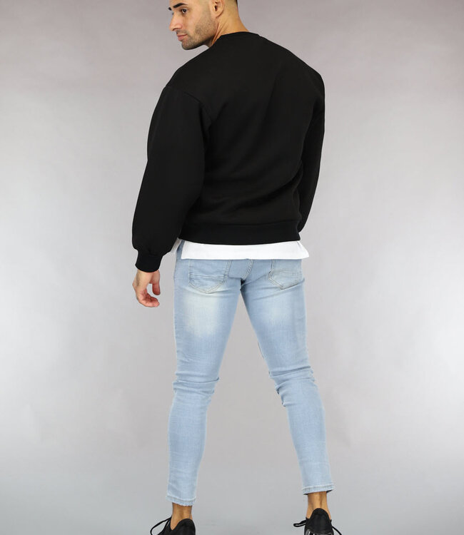 Basic Zwarte Heren Sweater met Loose Fit