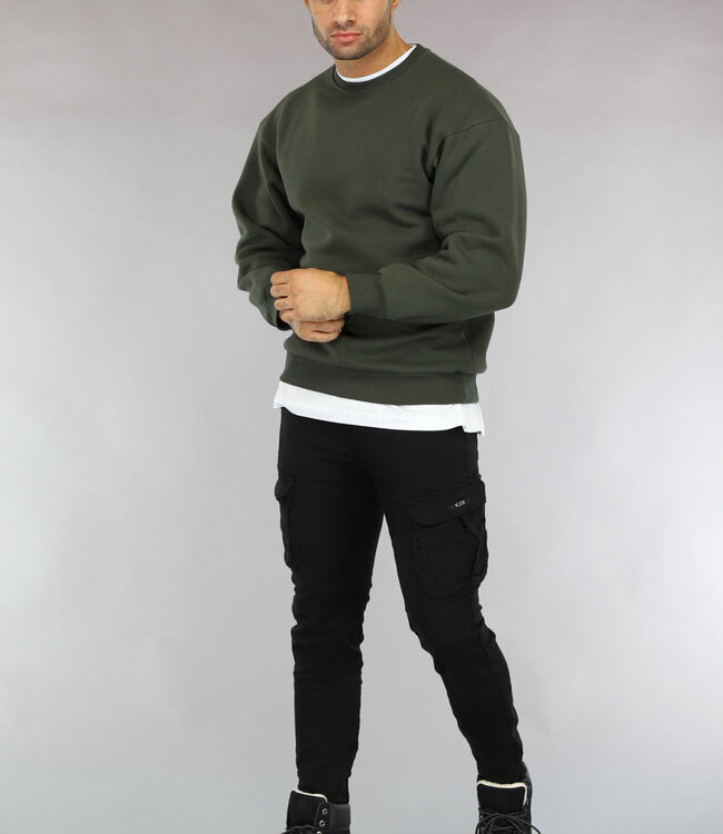 Legergroene Oversized Heren Trui zonder Capuchon