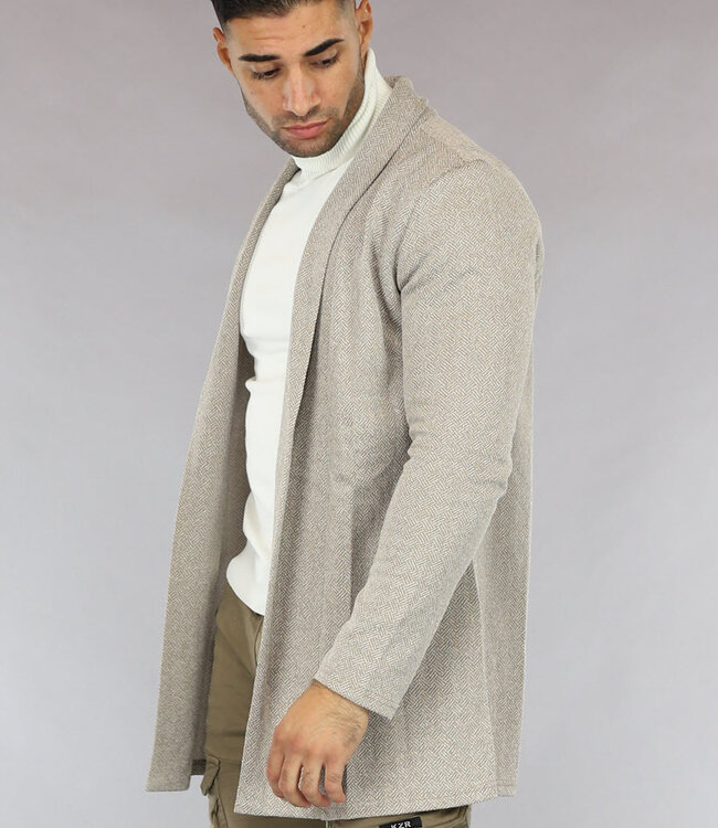 Beige Gemêleerd Heren Jasje met Zigzag Patroon