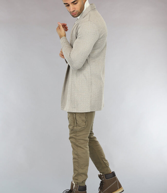 Beige Gemêleerd Heren Jasje met Zigzag Patroon