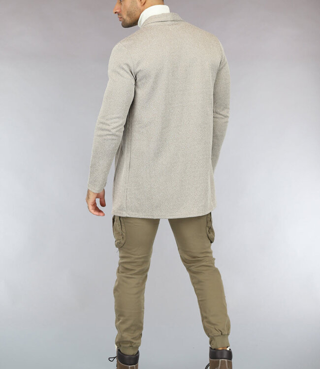Beige Gemêleerd Heren Jasje met Zigzag Patroon