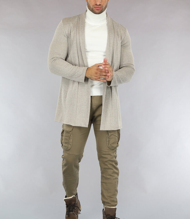 Beige Gemêleerd Heren Jasje met Zigzag Patroon