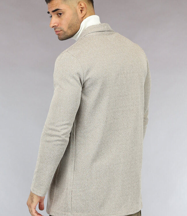 Beige Gemêleerd Heren Jasje met Zigzag Patroon